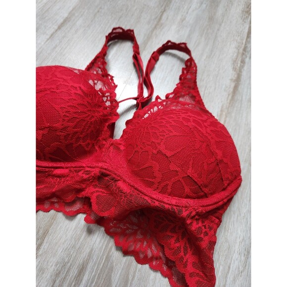 Victoria's Secret PINK Pushup Bralette Deep Red Lace Overlay Pullover Sz S EUC - Picture 2 of 8
